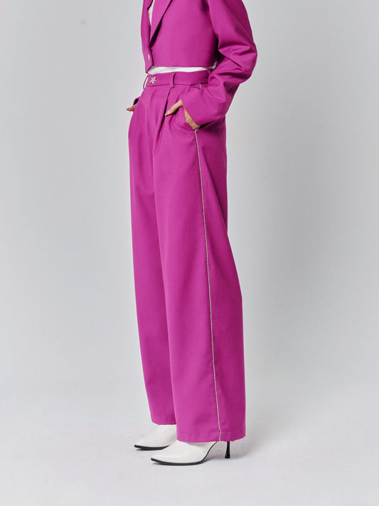 Purple Rhinestone Piping Pants