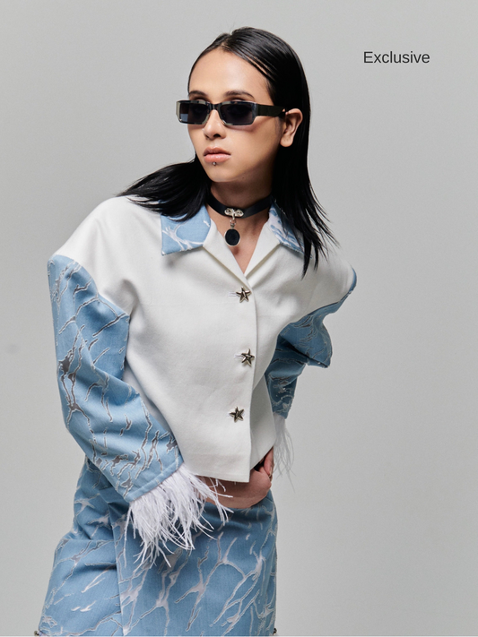 Perforated Feather Denim Jacket