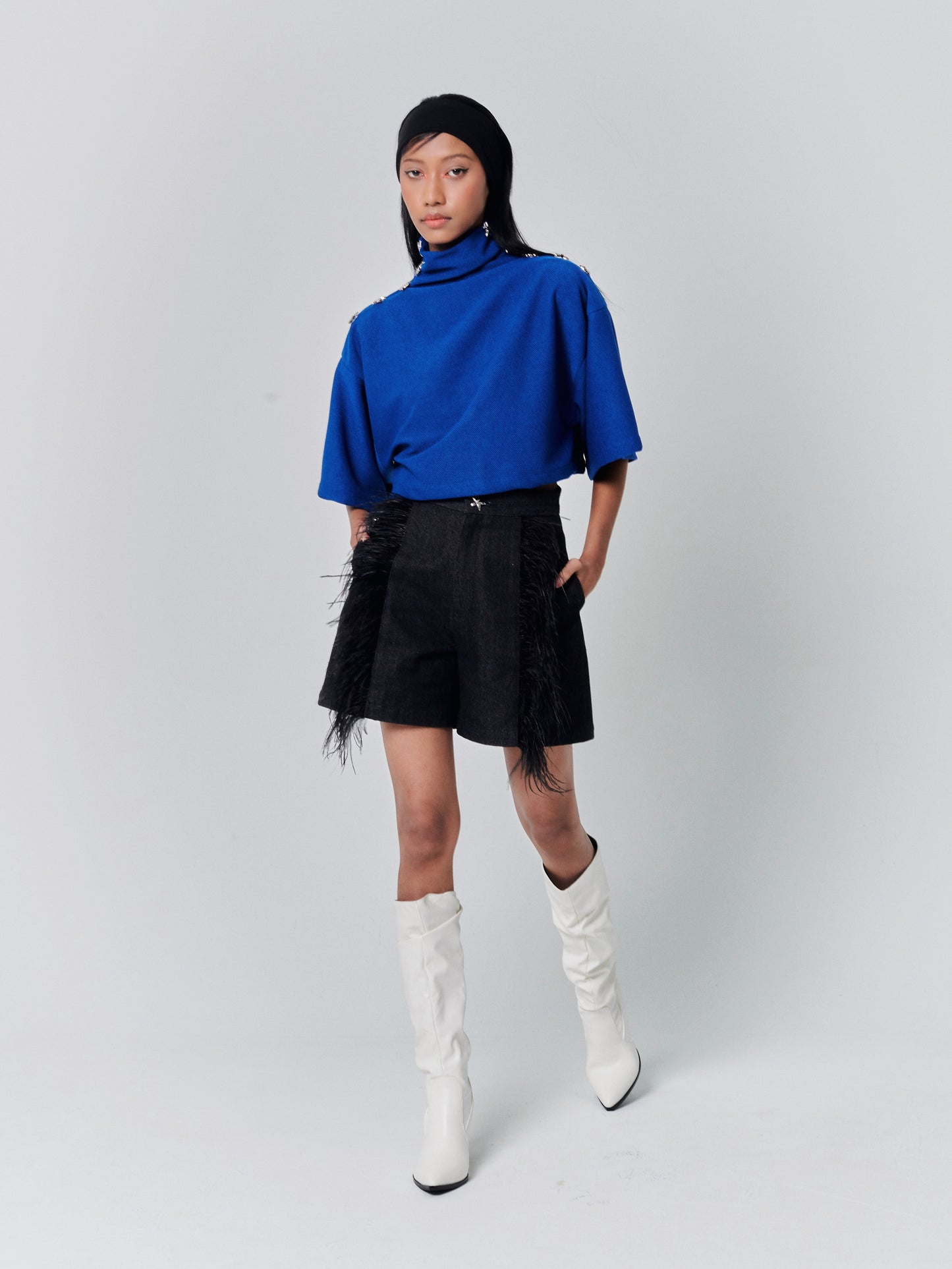 Superstar Oversized Crop Sweater Blue