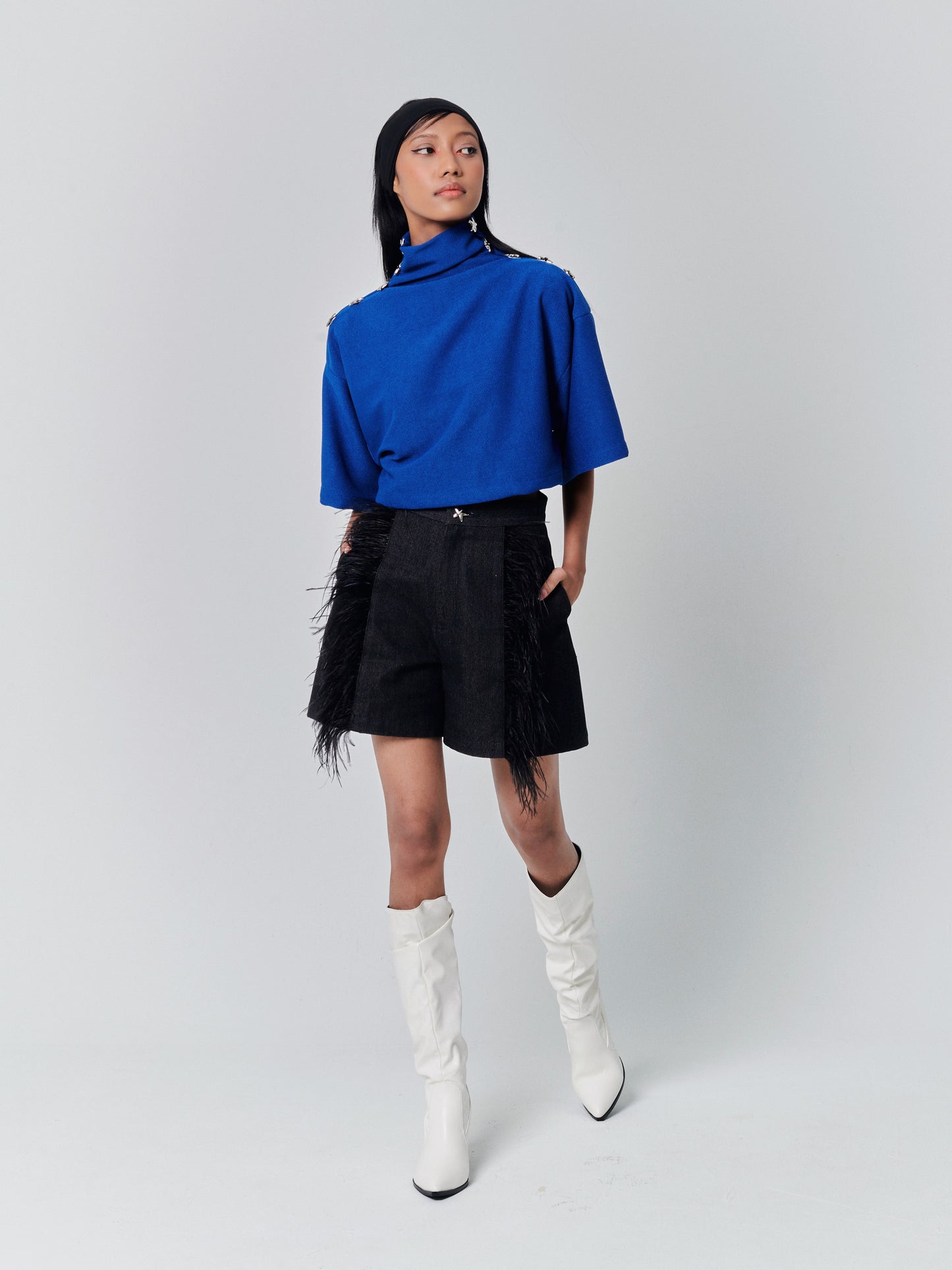 Superstar Oversized Crop Sweater Blue