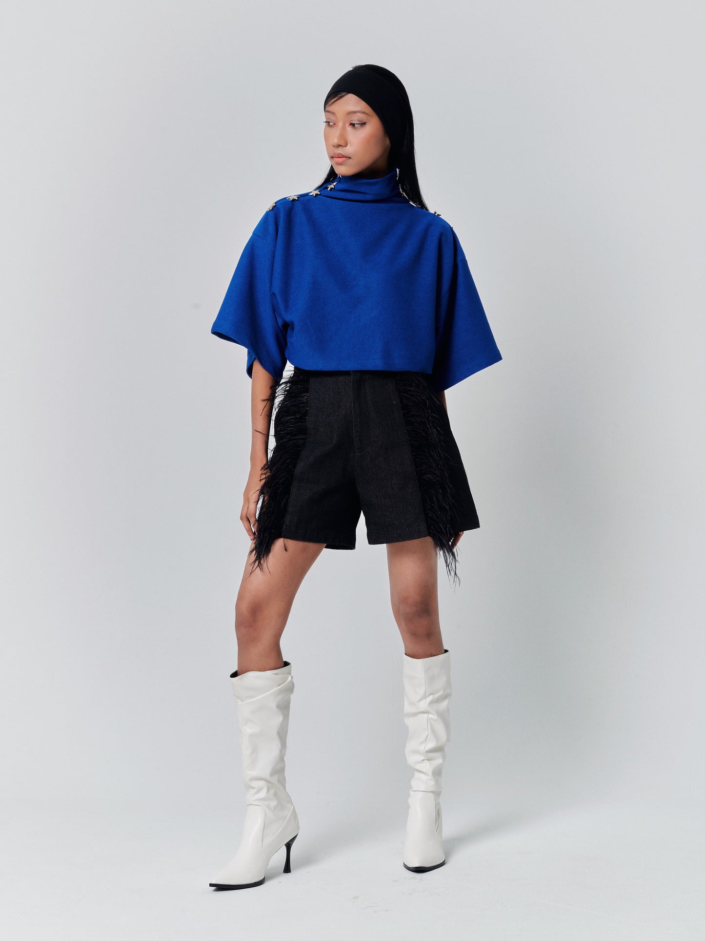 Superstar Oversized Crop Sweater Blue