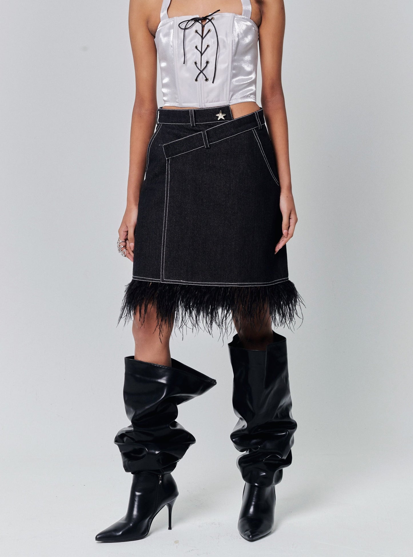 Black Denim Feather Skirt