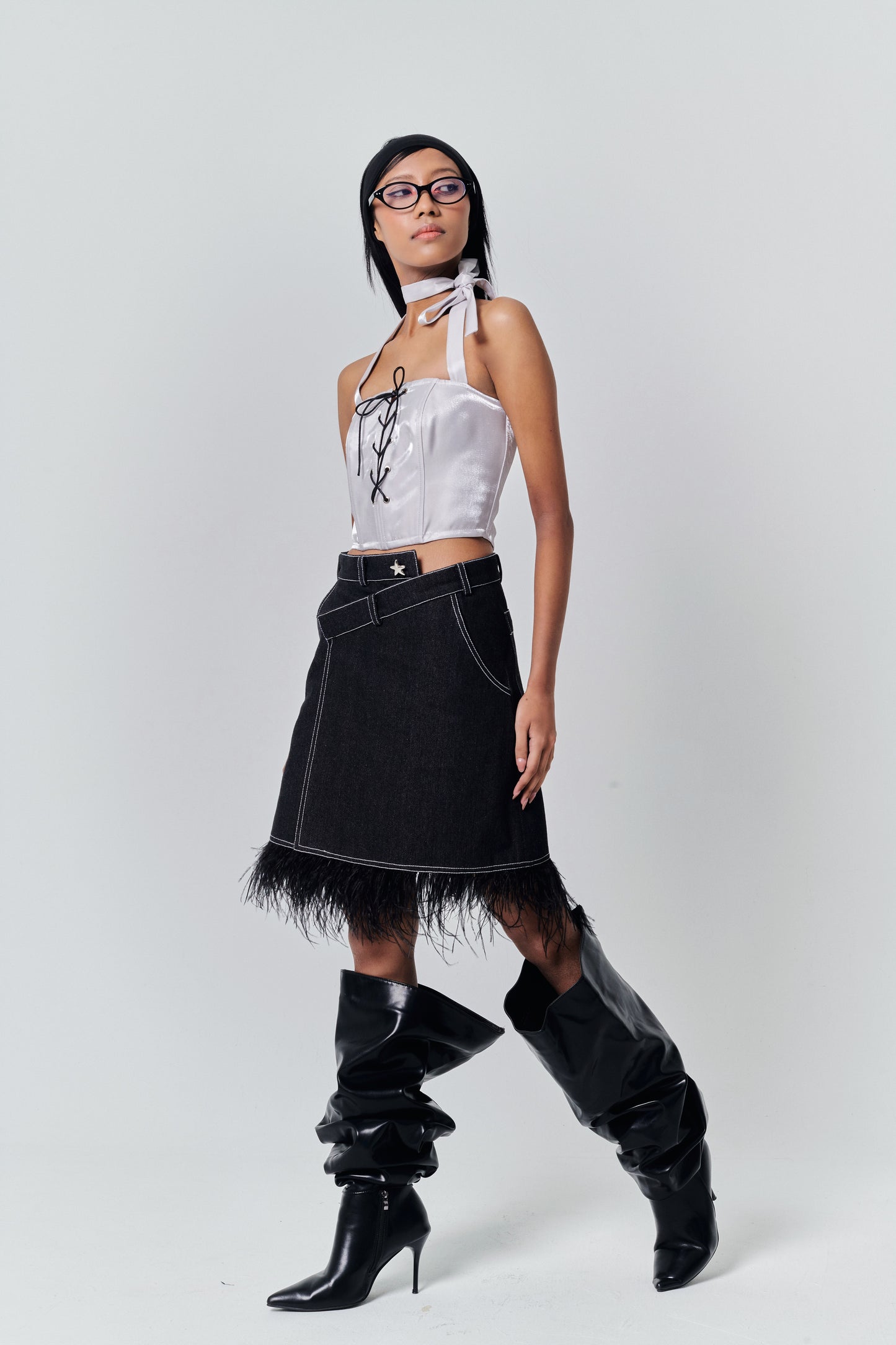 Black Denim Feather Skirt