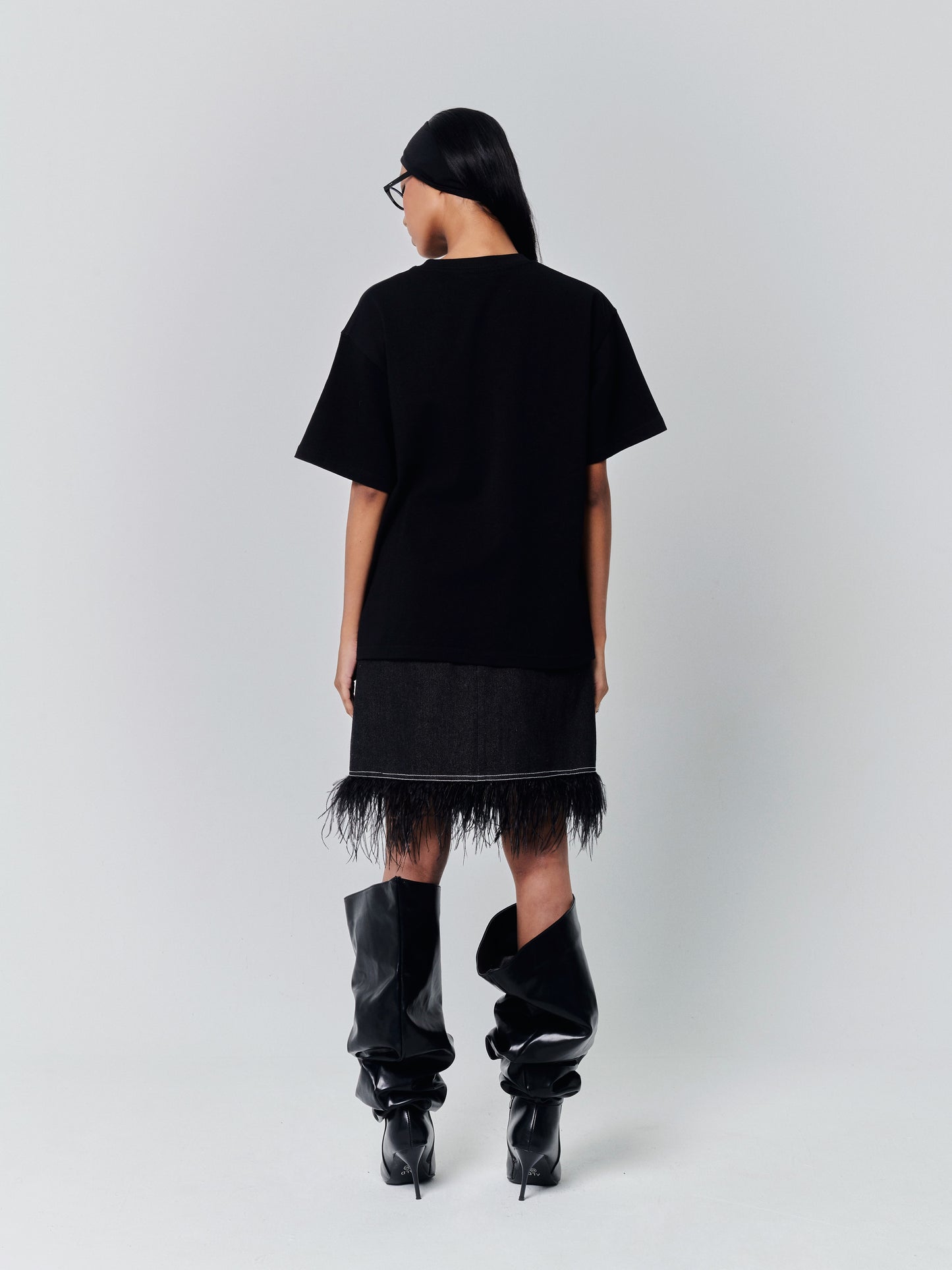 Black Denim Feather Skirt