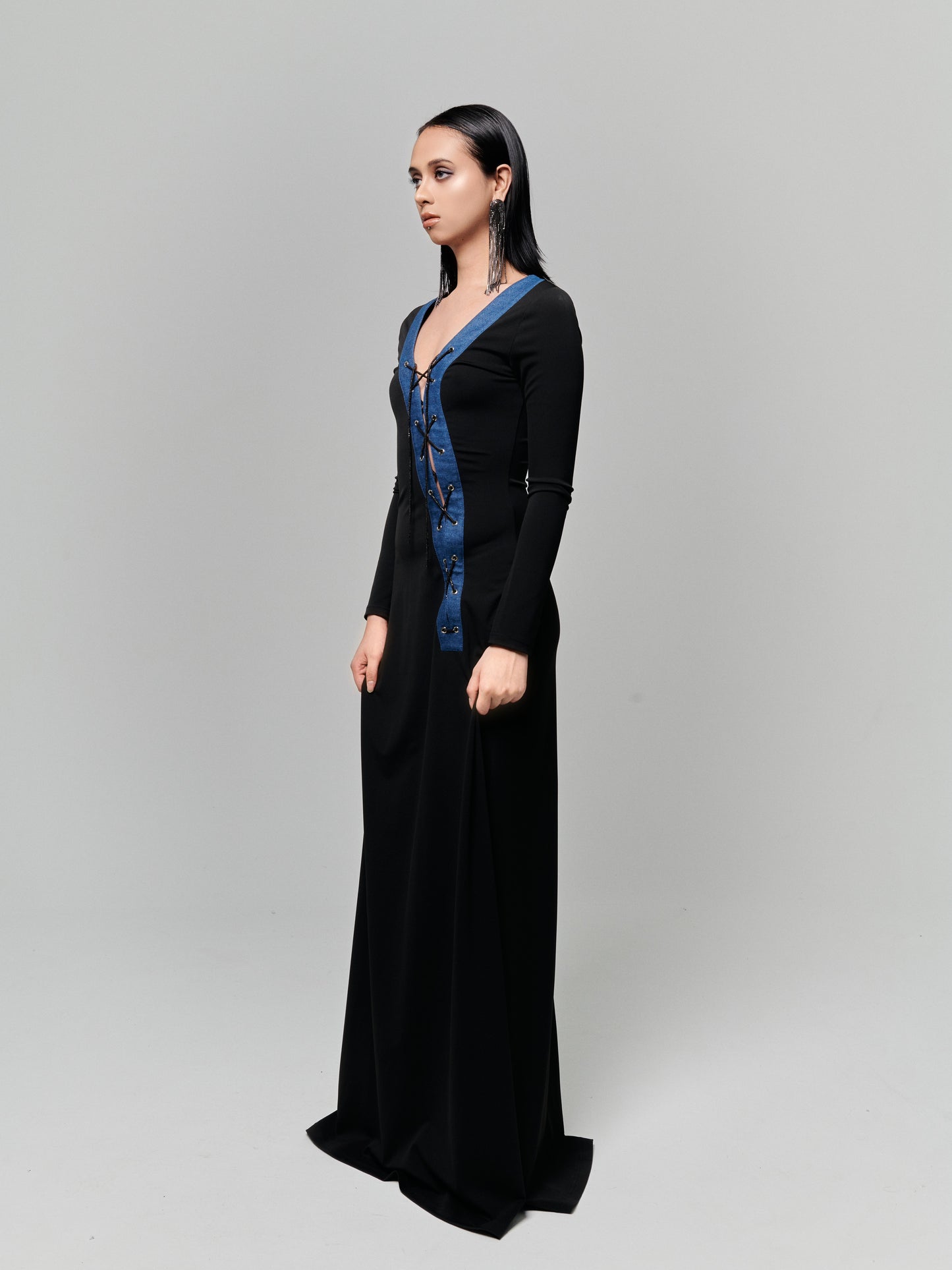 Mysterious Lace Up Maxi Dress