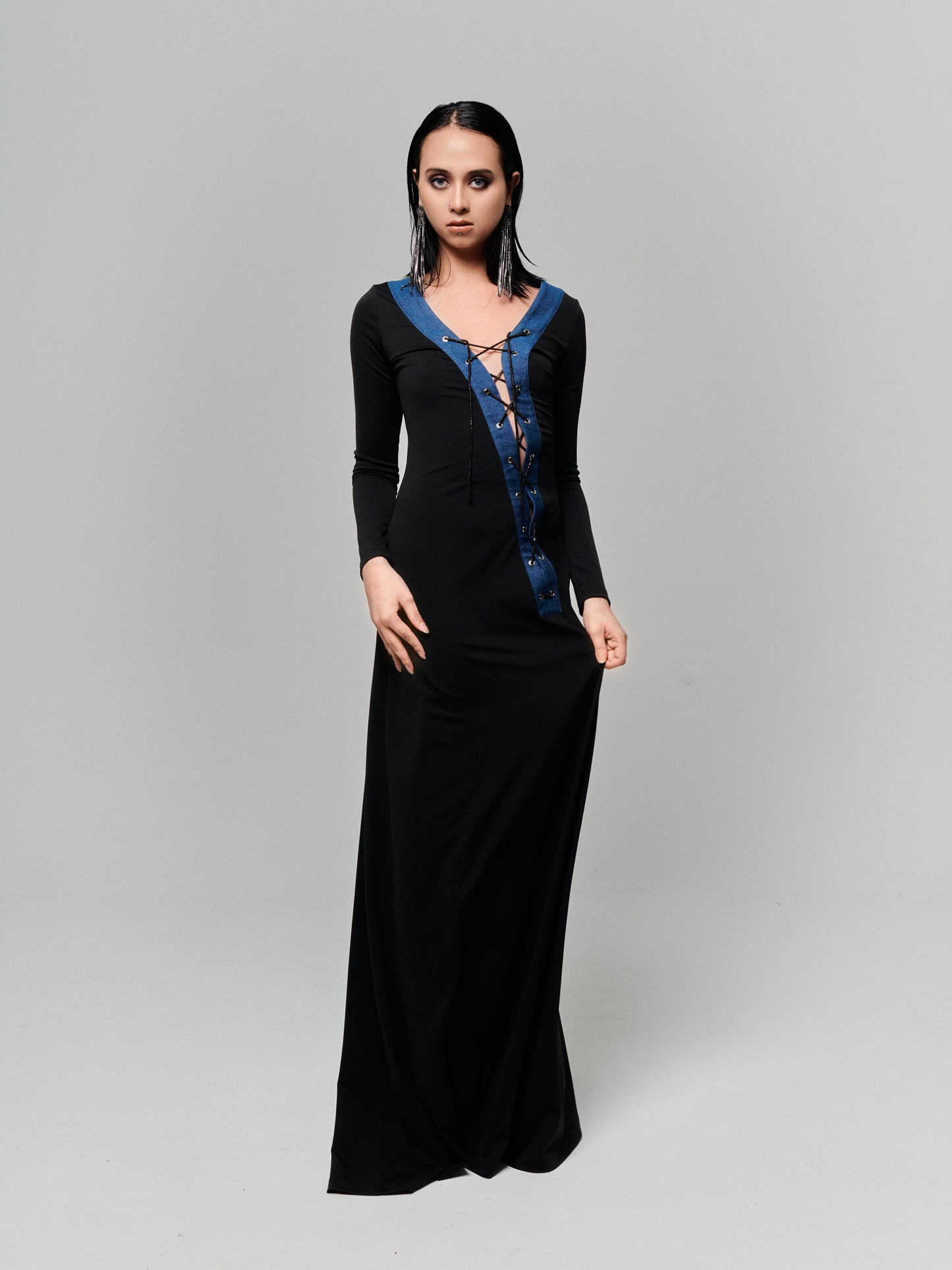 Mysterious Lace Up Maxi Dress