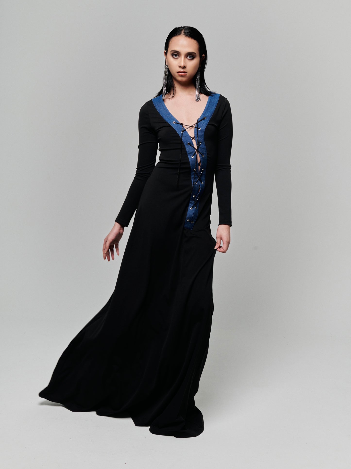 Mysterious Lace Up Maxi Dress