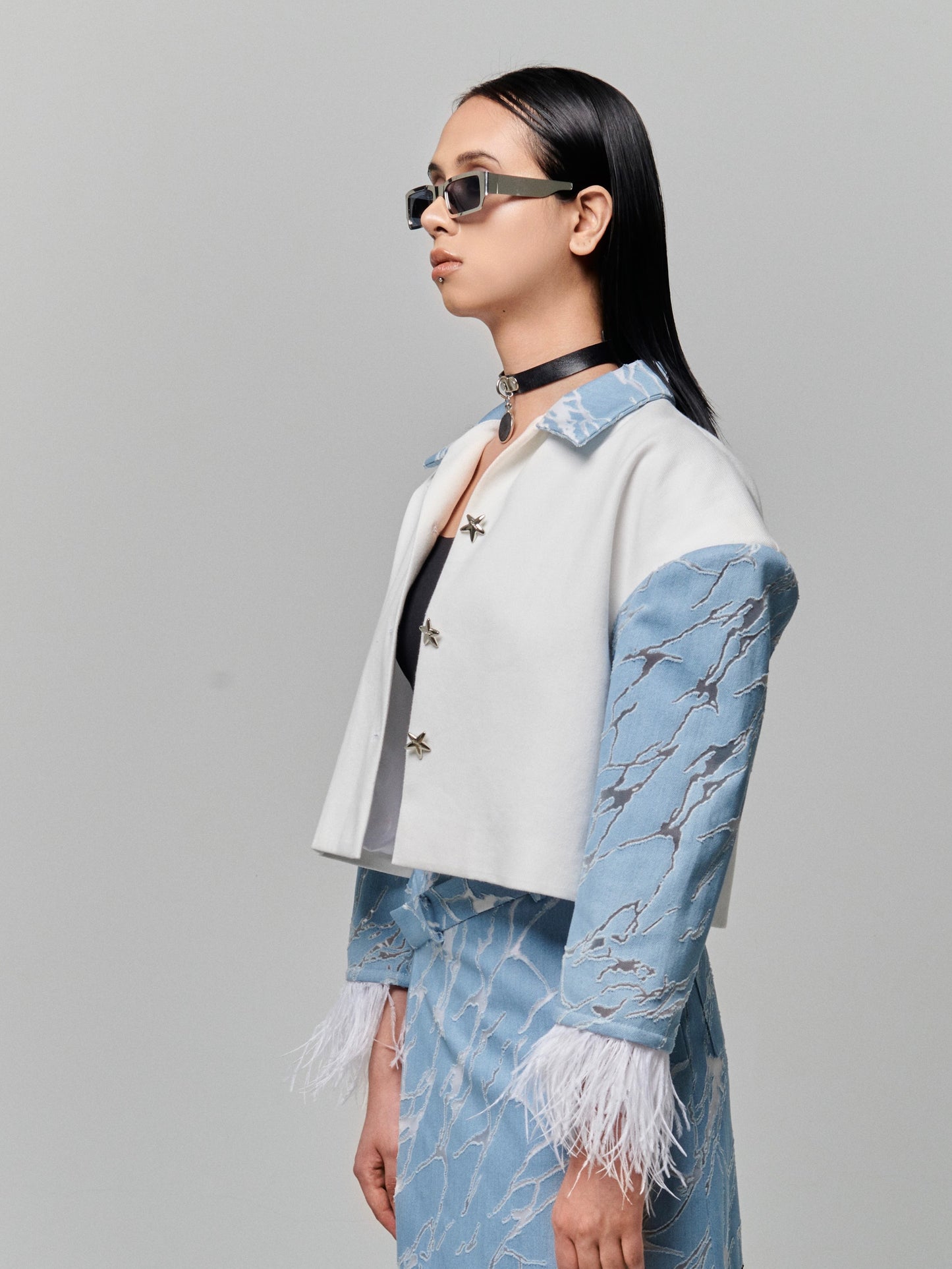 Perforated Feather Denim Jacket