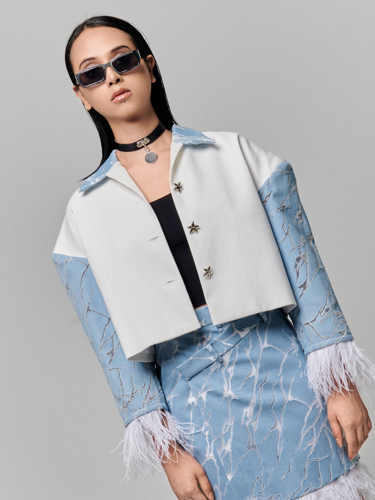 Perforated Feather Denim Jacket