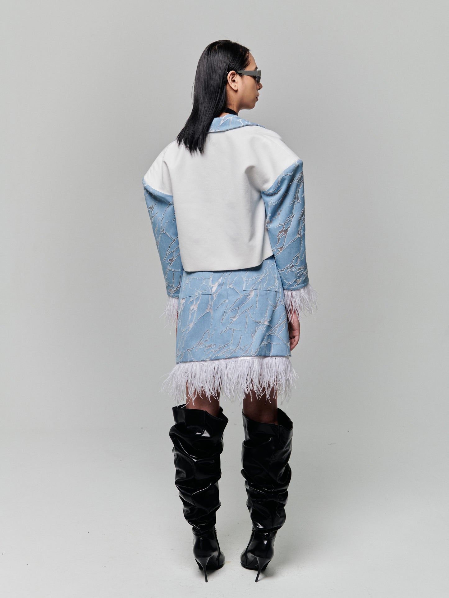 Perforated Denim Feather Skirt