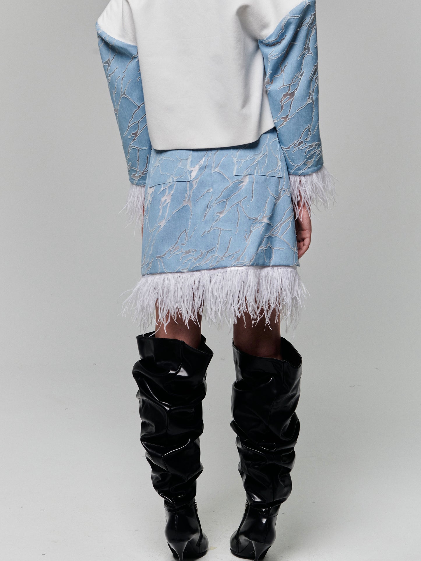 Perforated Denim Feather Skirt