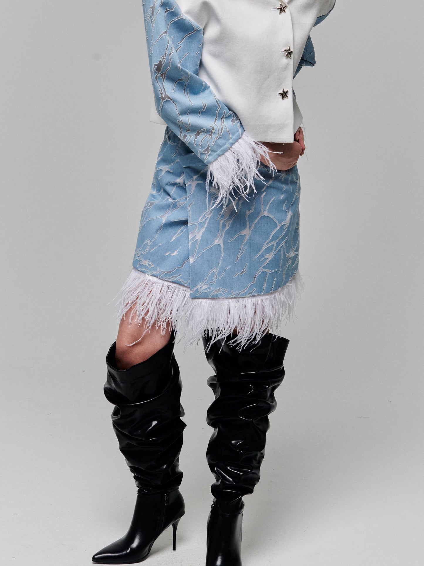 Perforated Denim Feather Skirt