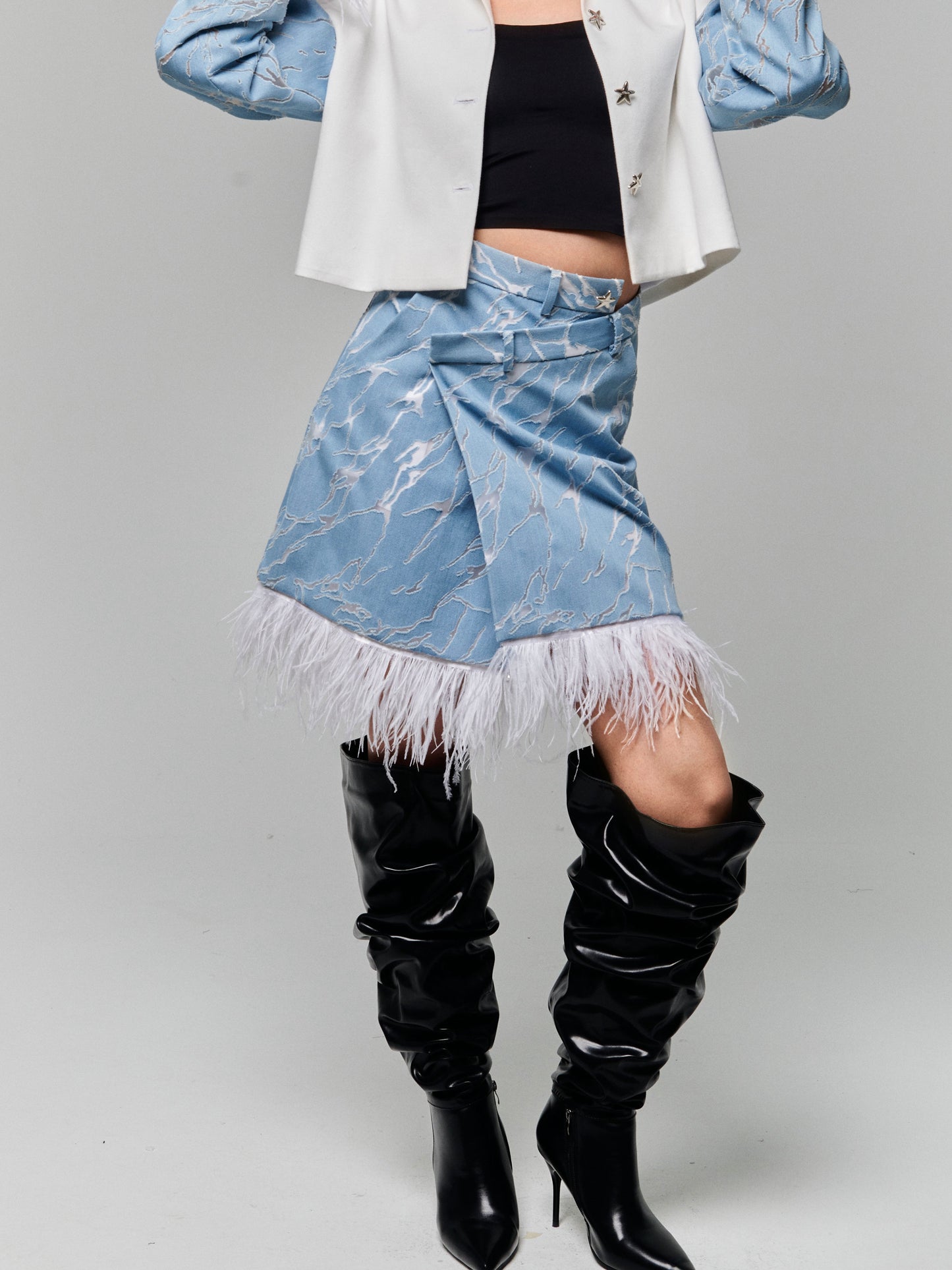 Perforated Denim Feather Skirt